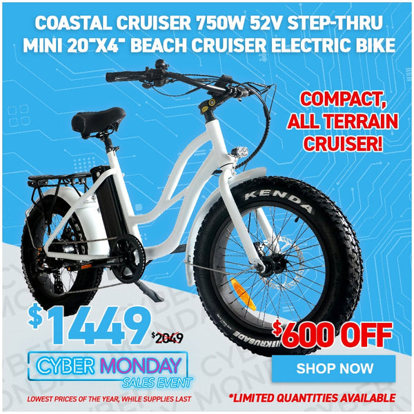 Coastal Cruiser 750W 52V Step-Thru Mini 20"x4" Beach Cruiser Electric Bike