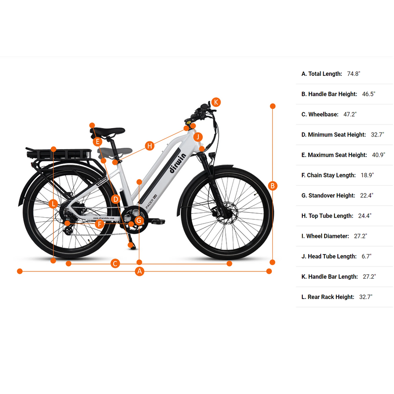 Electric Bike Dirwin Pacer Plus Dimensions