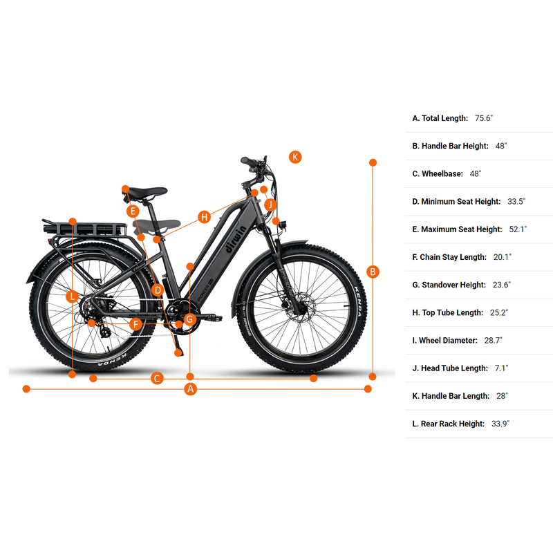 Electric Bike Dirwin Pioneer Plus Dimensions