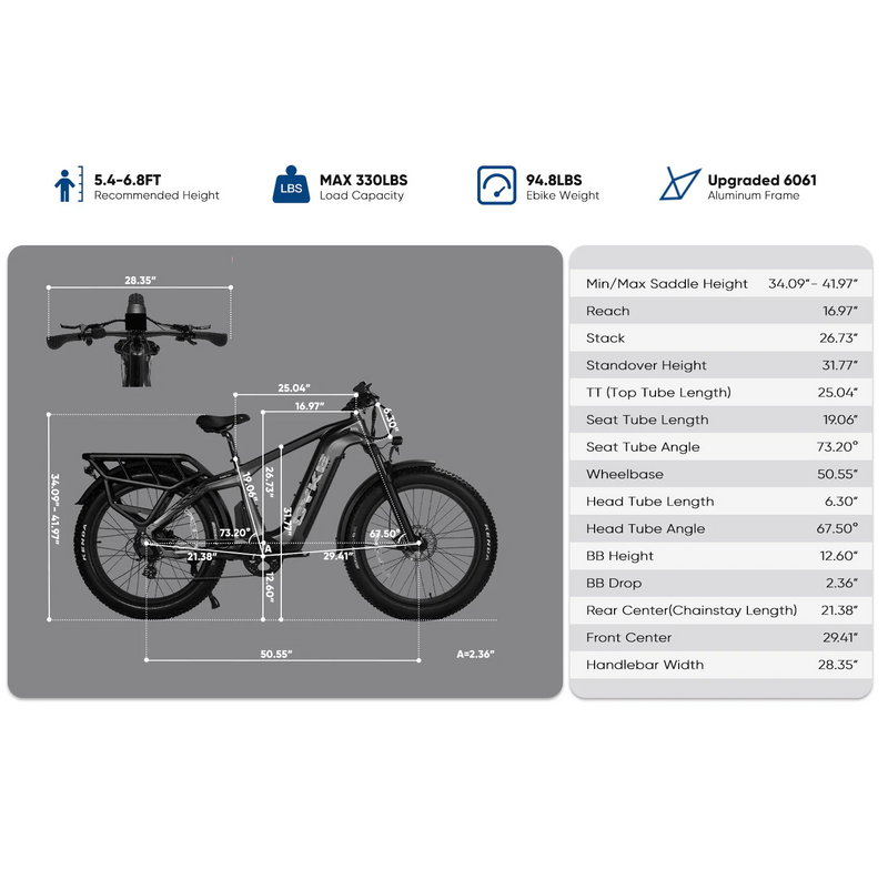 Electric Bike E-Joe Cheetah Dimensions