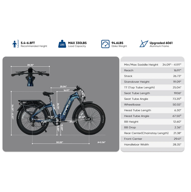 Electric Bike E-Joe Lynx Dimensions