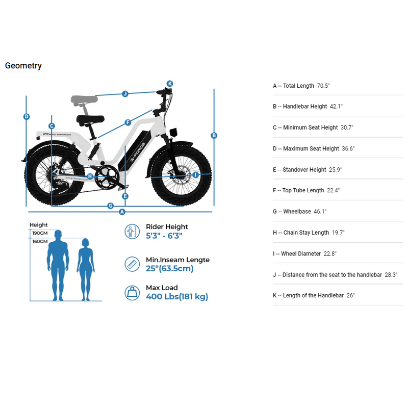 Electric Bike G-Force RS Dimensions