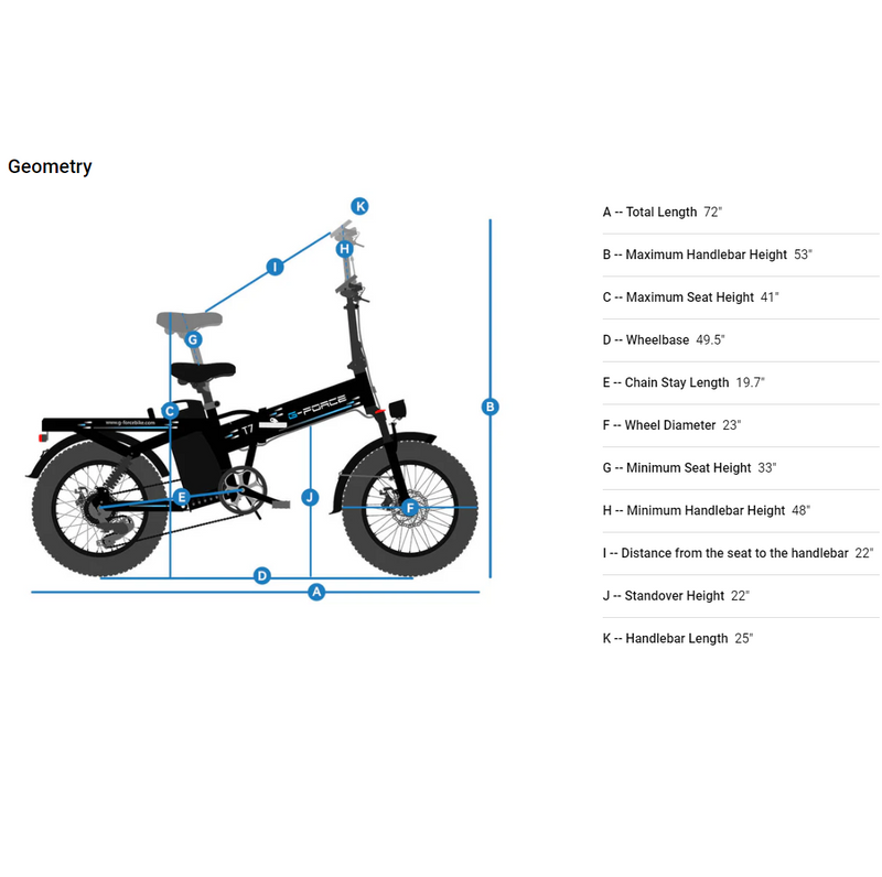 Electric Bike G-Force T7 Dimensions